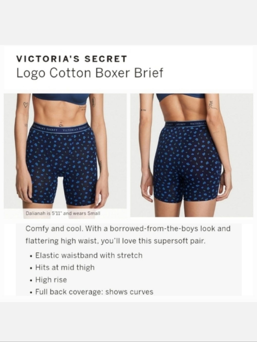 Victoria's secret logo cotton stretch high waist boxer brief panty shorts SMALL